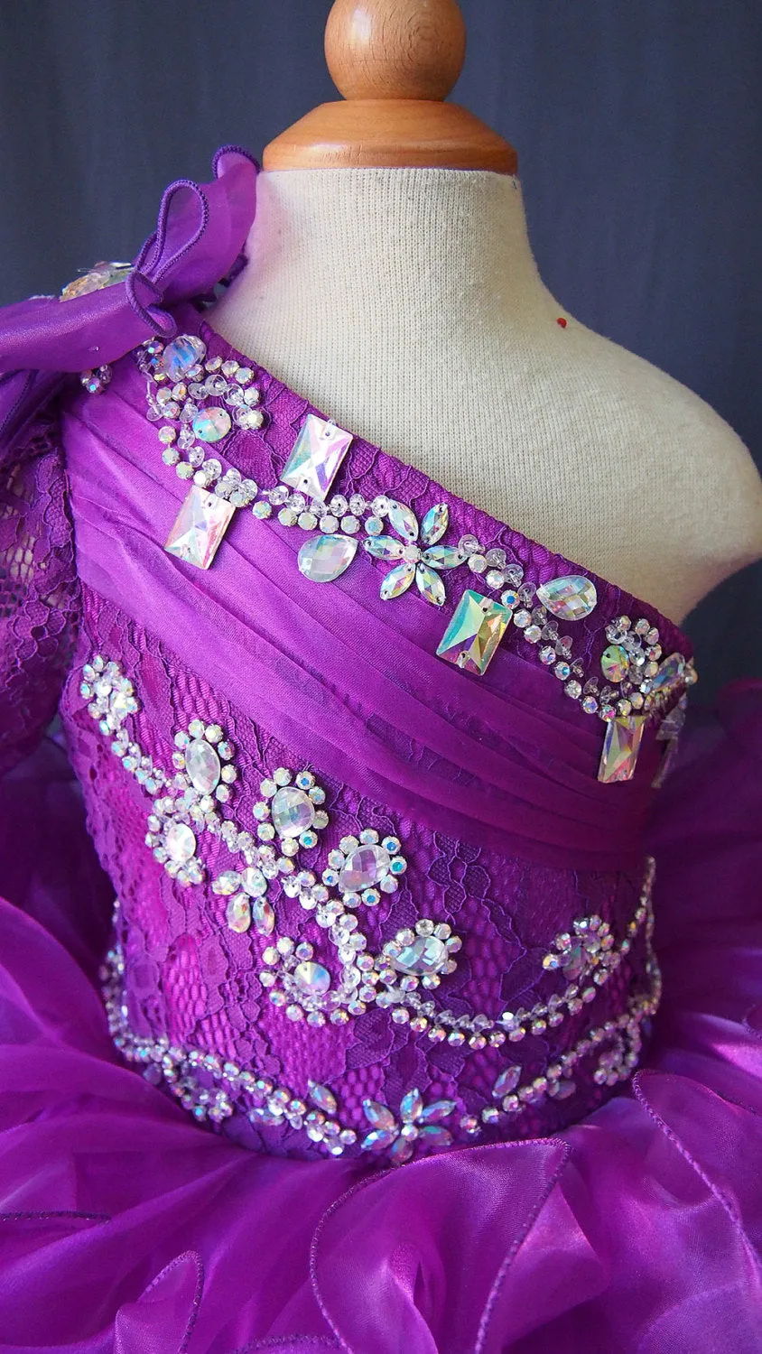 One Sleeve Beaded Bodice Little Girl/baby Miss/Kid/Toddler Pageant Dress