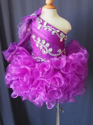 One Sleeve Beaded Bodice Little Girl/baby Miss/Kid/Toddler Pageant Dress