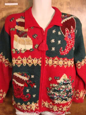 Ornate 80s 2sided Red Ugly Christmas Jumper