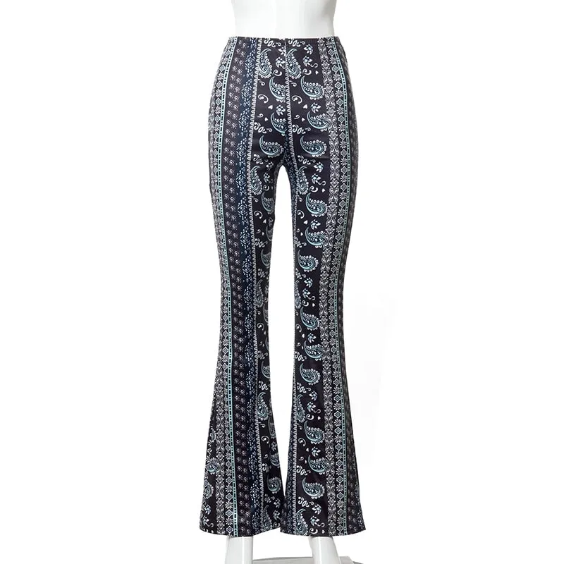 Paisley Print Stretch Flared Pants