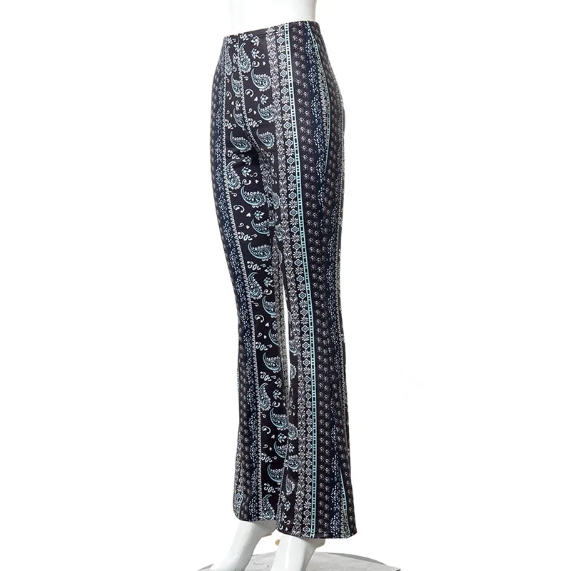 Paisley Print Stretch Flared Pants