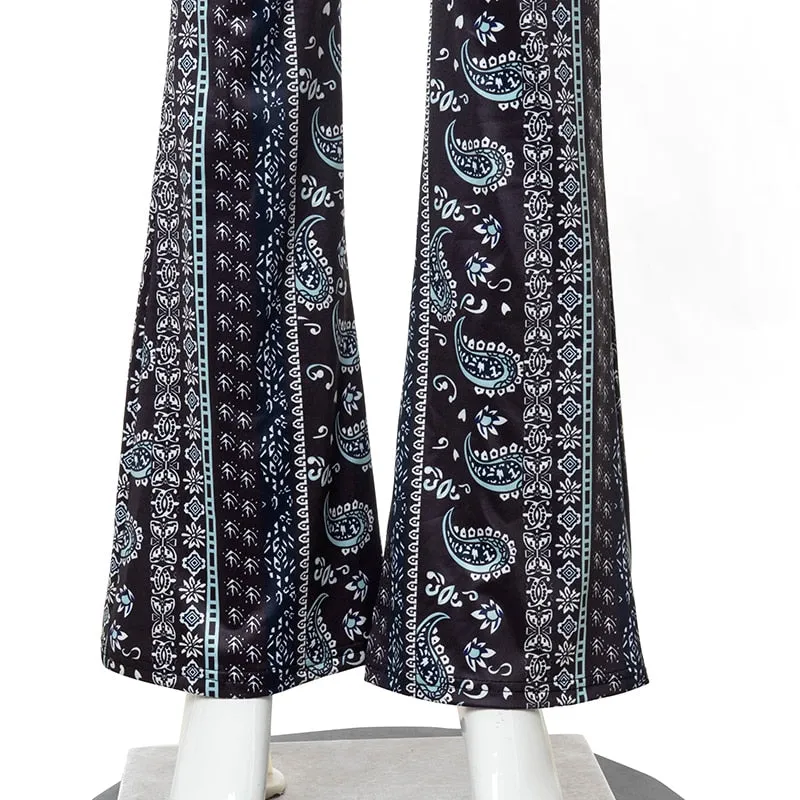 Paisley Print Stretch Flared Pants