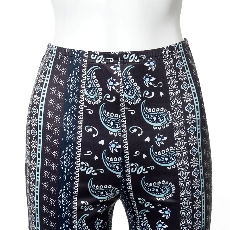 Paisley Print Stretch Flared Pants