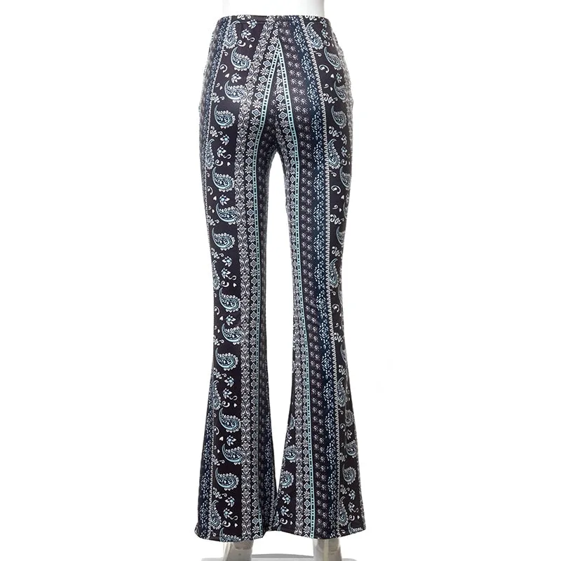 Paisley Print Stretch Flared Pants