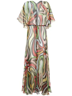 Pucci   Silk chiffon Marmo print robe dress 