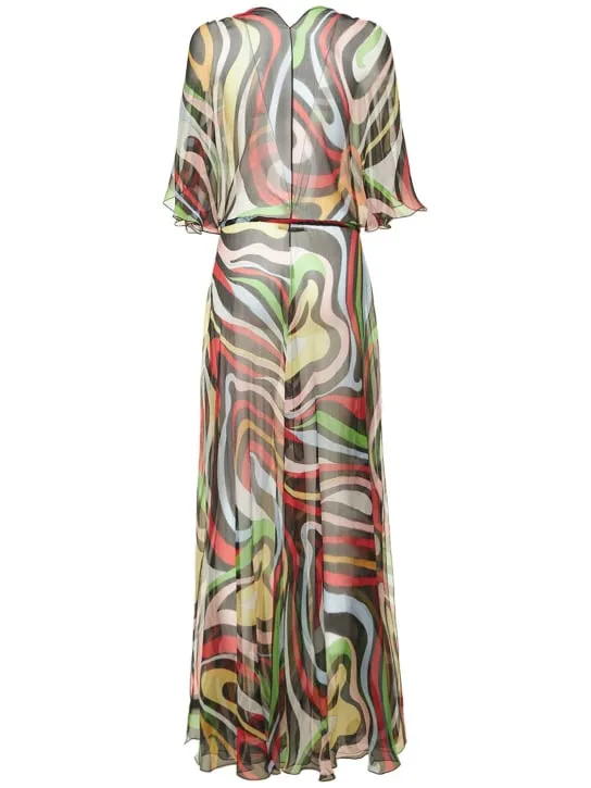 Pucci   Silk chiffon Marmo print robe dress 