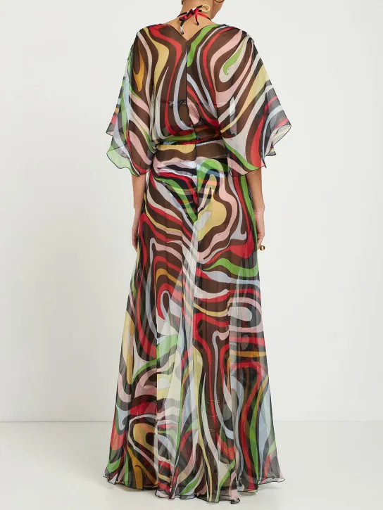 Pucci   Silk chiffon Marmo print robe dress 