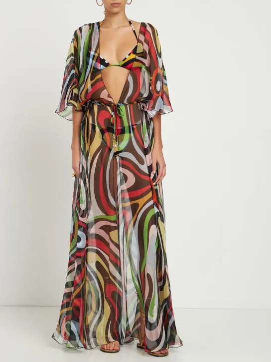Pucci   Silk chiffon Marmo print robe dress 