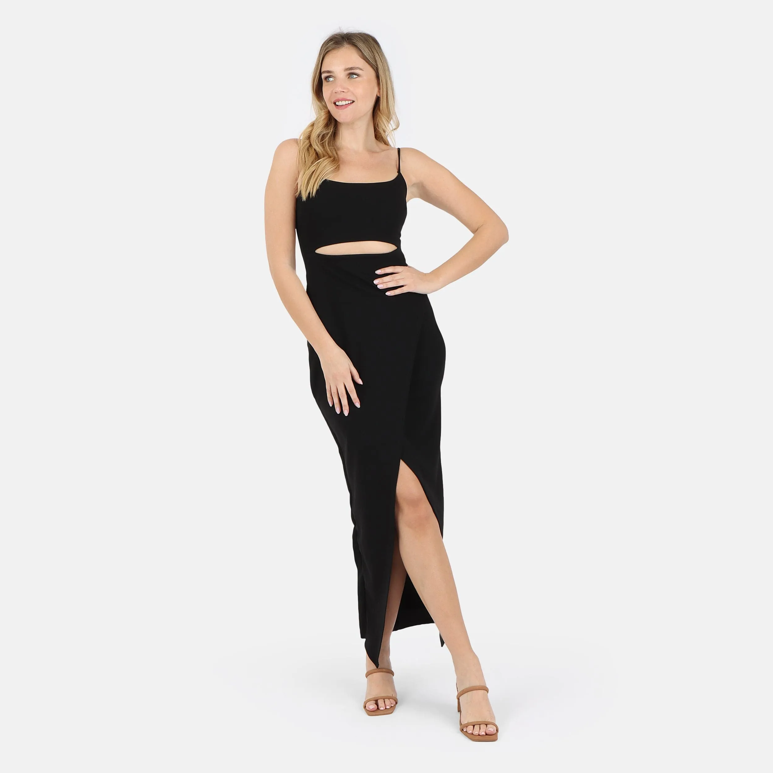 Selena Modal Cutout Slit Dress - Black
