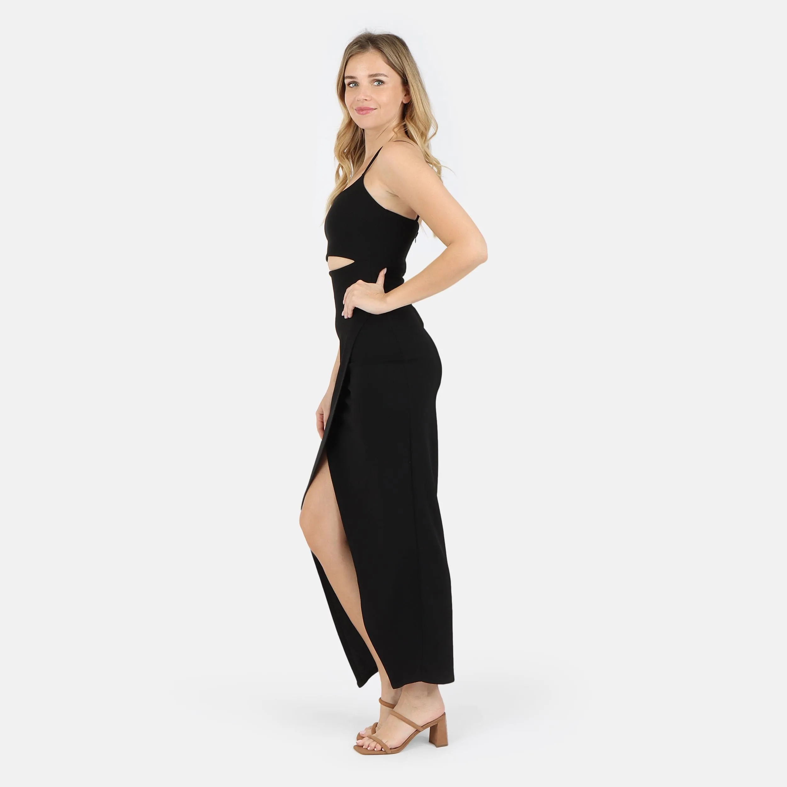 Selena Modal Cutout Slit Dress - Black