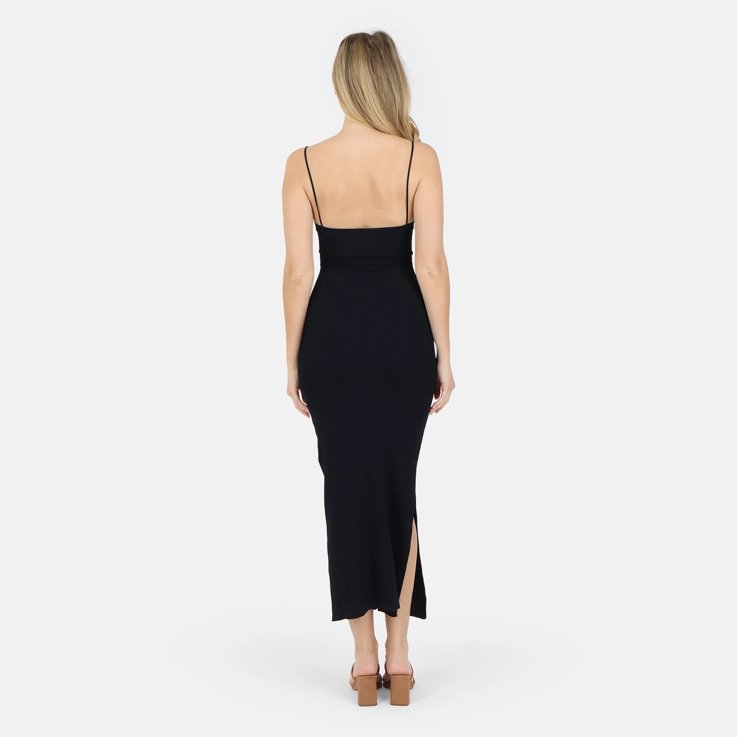 Selena Modal Cutout Slit Dress - Black