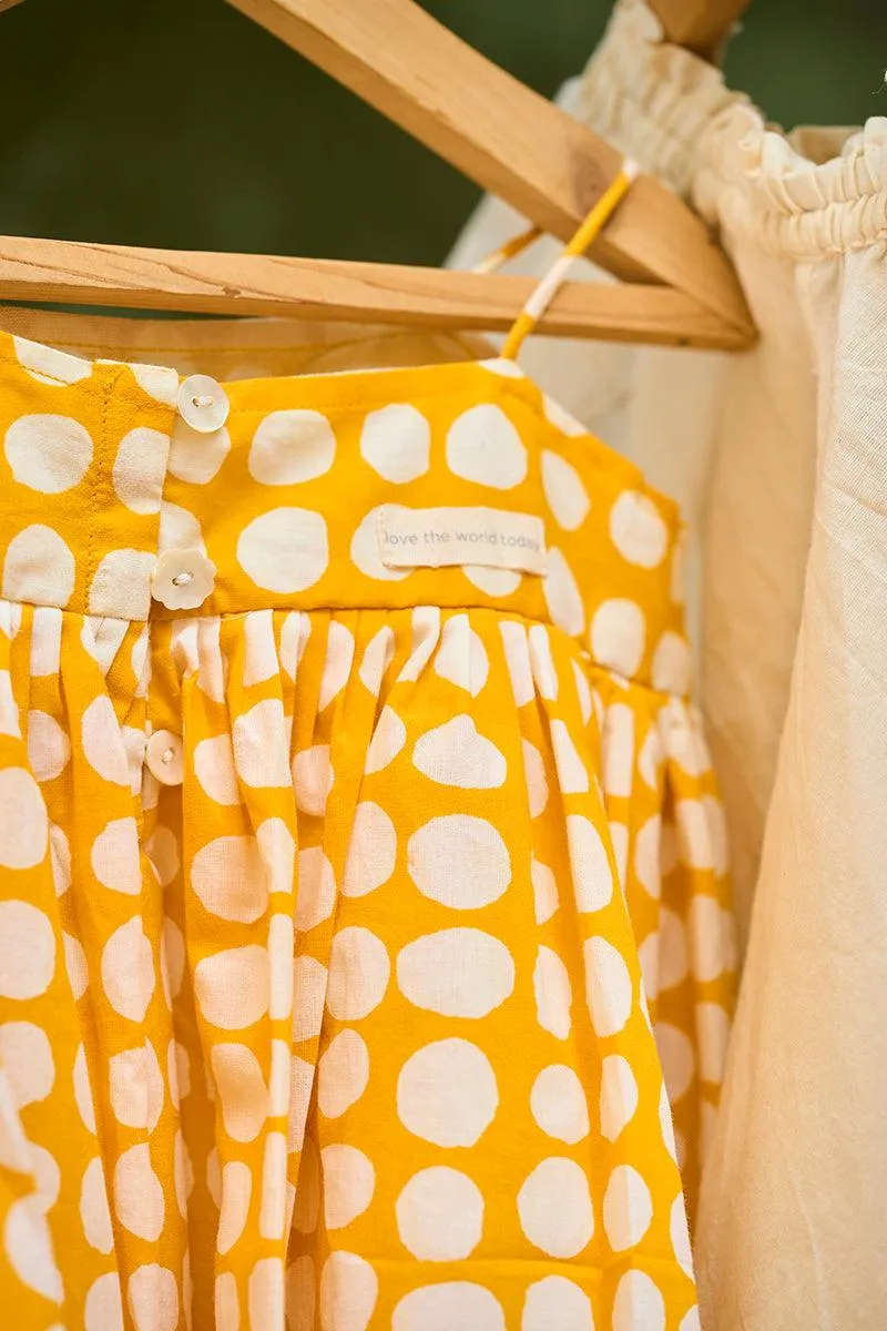 Set of 2- ‘Friendship’ girls kurta coord set in yellow polka hand block print and dhoti pant