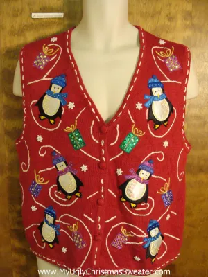 Skating Penguins Bad Christmas Sweater Vest
