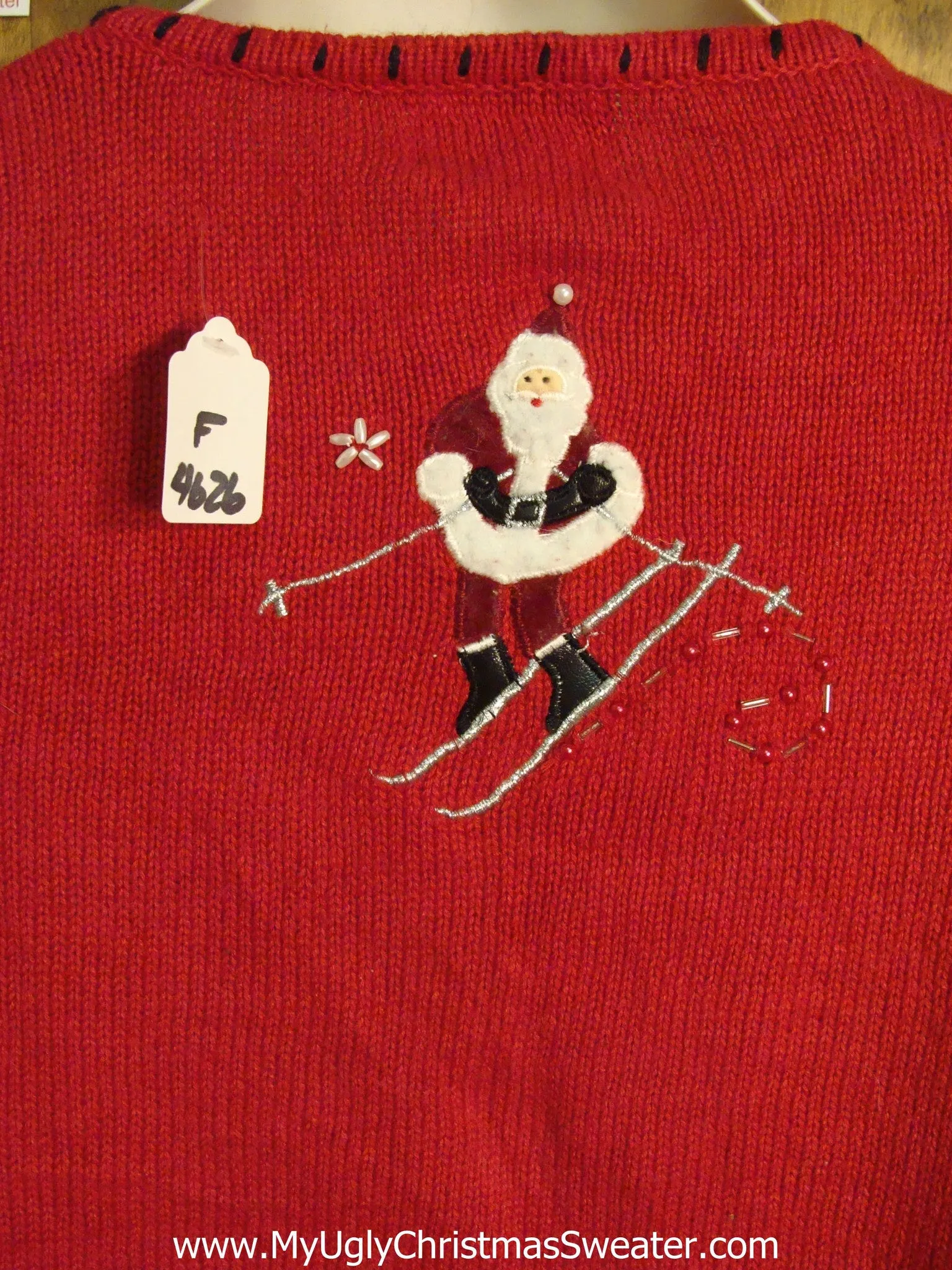 Skiing Santa Red Ugly Christmas Sweater