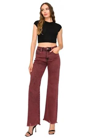 TEEK - BLEACHED BURGUNDY GARMENT DYE HIGH RISE FLARED LEG