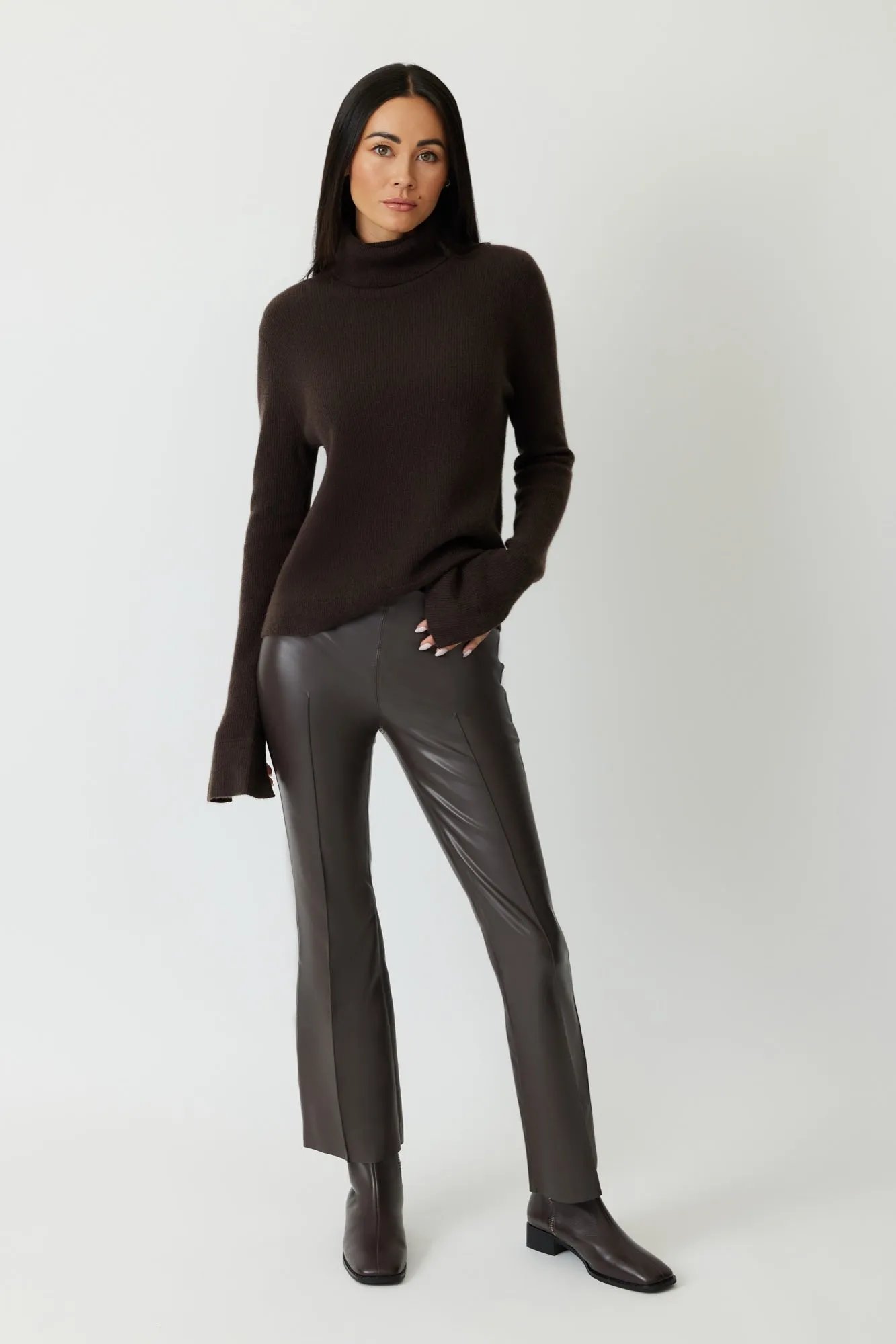 The Porterfield - Espresso Ethical Leather Cropped Flare Pants