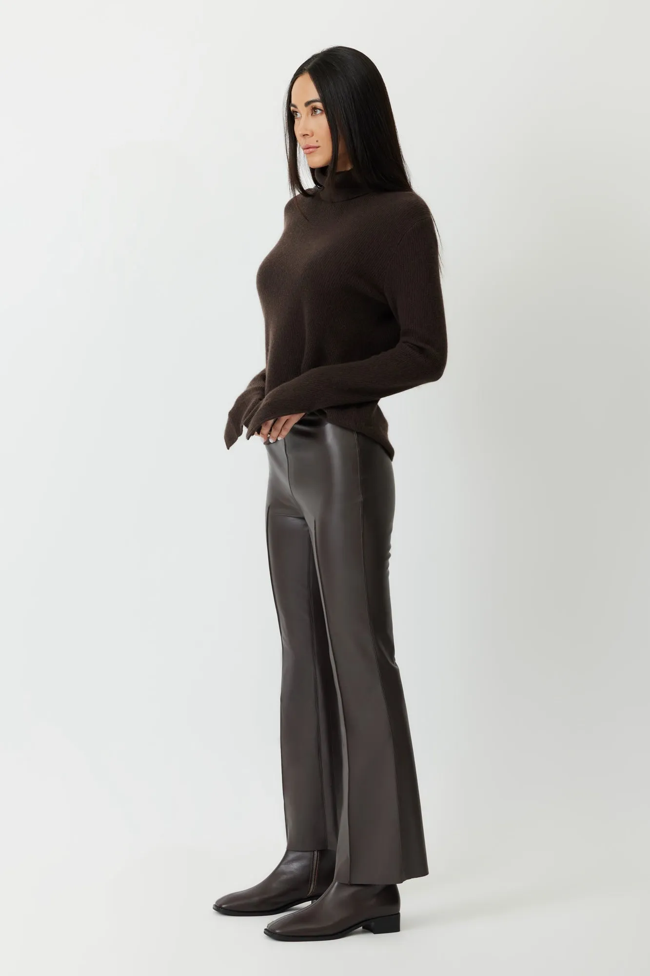 The Porterfield - Espresso Ethical Leather Cropped Flare Pants