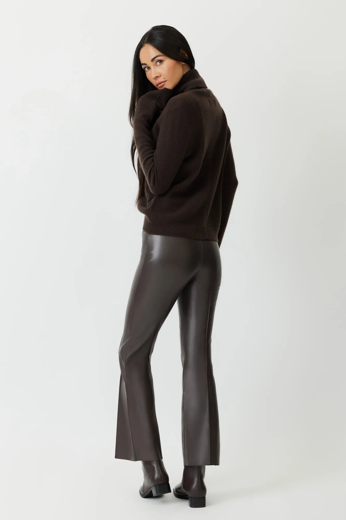 The Porterfield - Espresso Ethical Leather Cropped Flare Pants