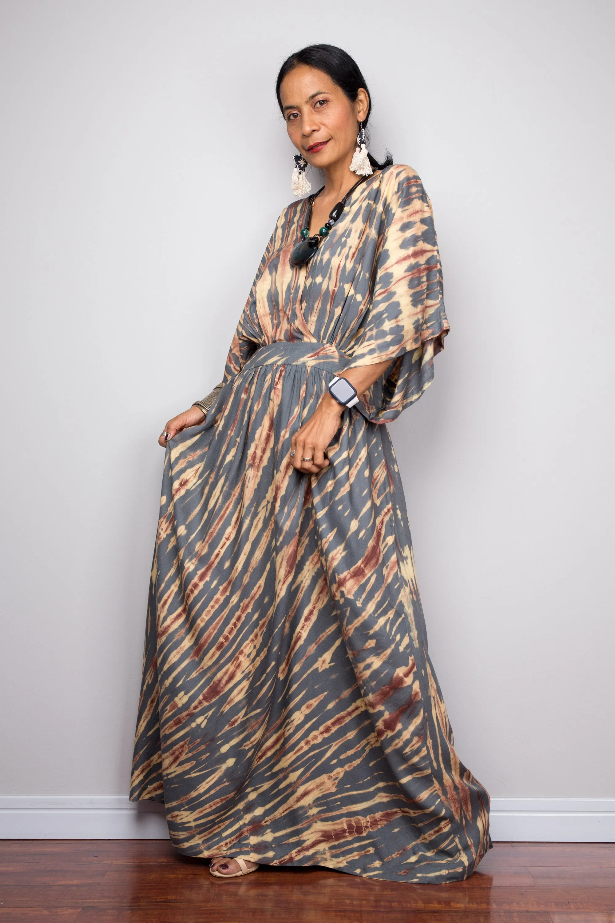 Tie dye kimono kaftan dress