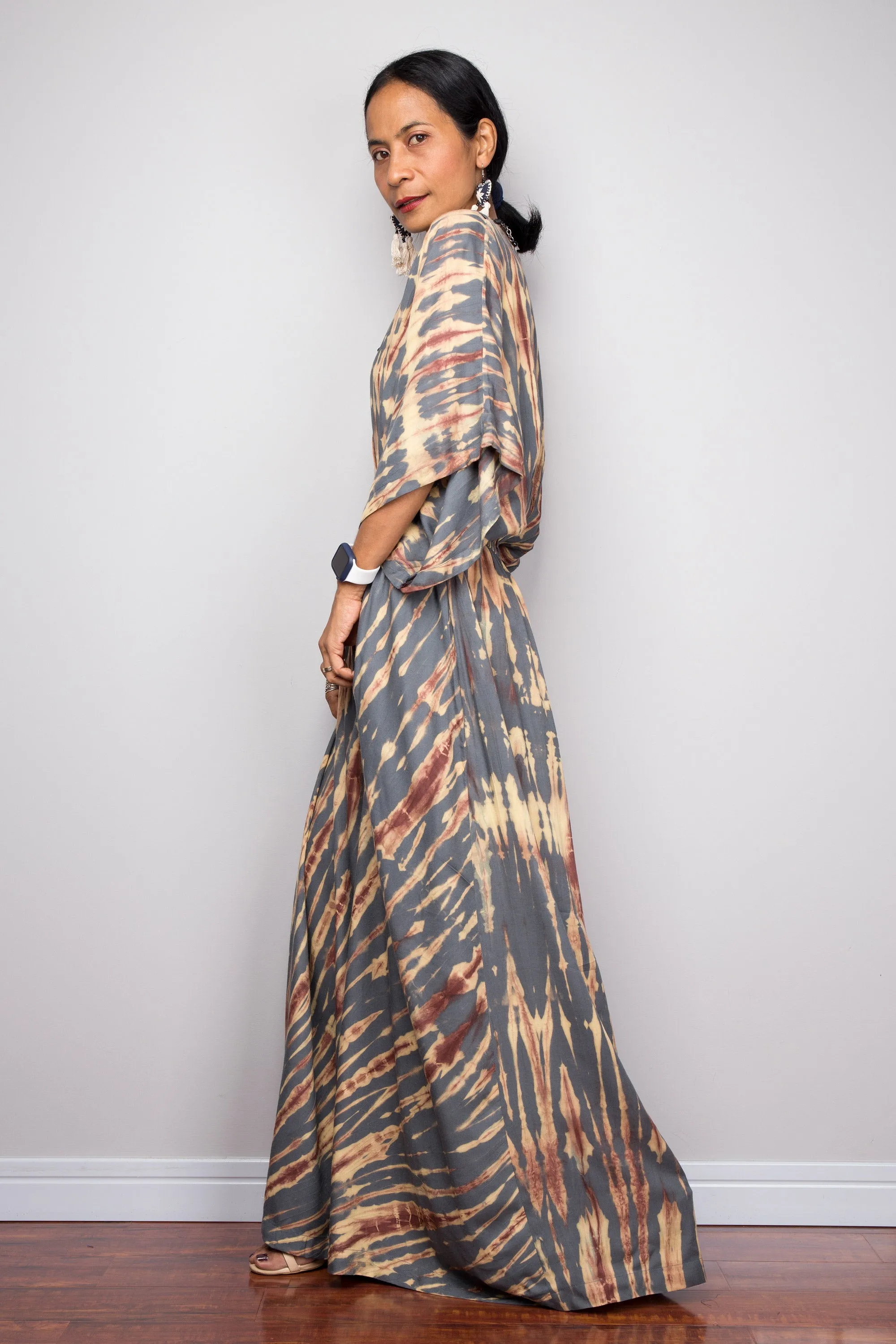 Tie dye kimono kaftan dress