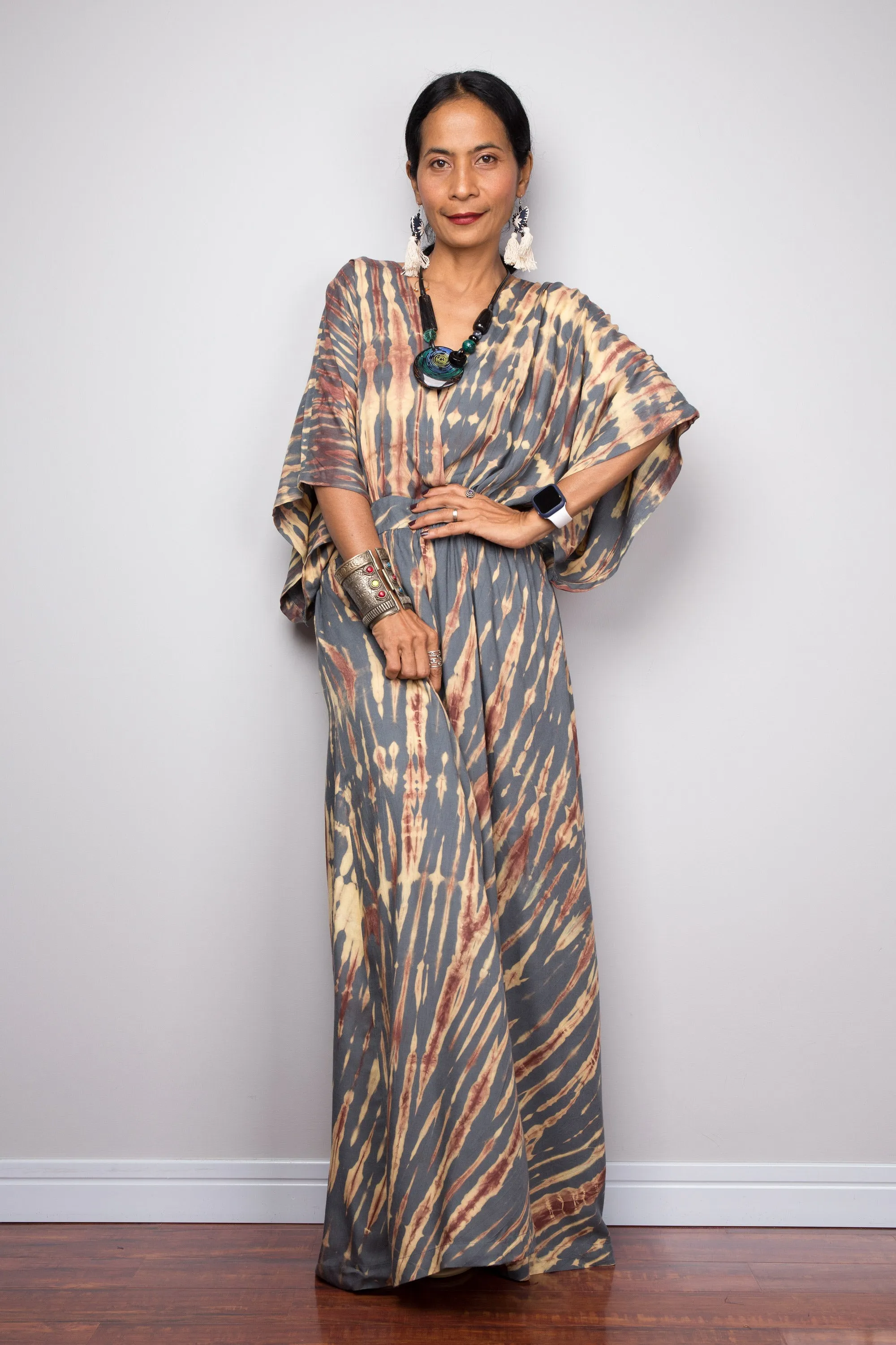 Tie dye kimono kaftan dress