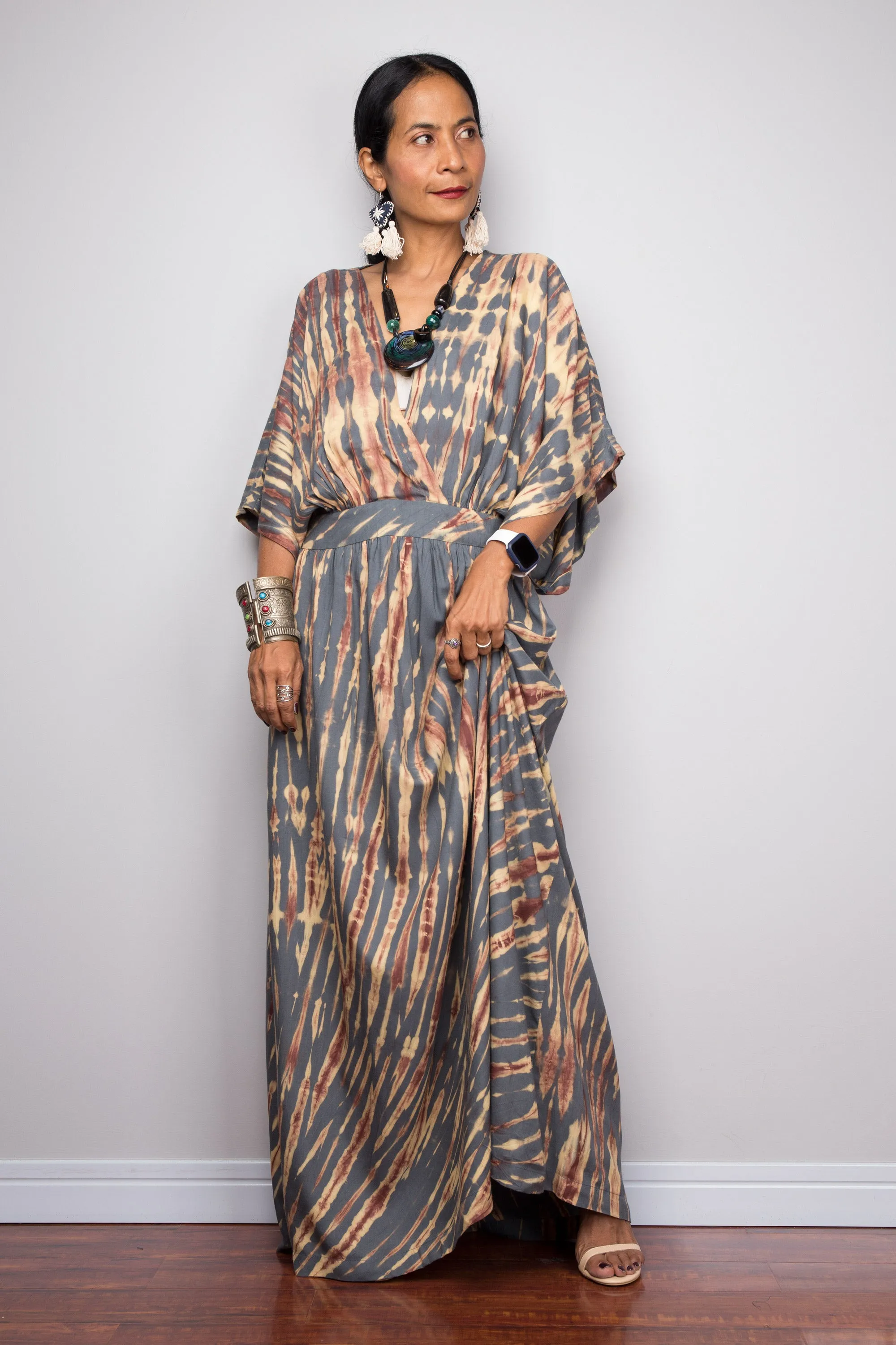 Tie dye kimono kaftan dress