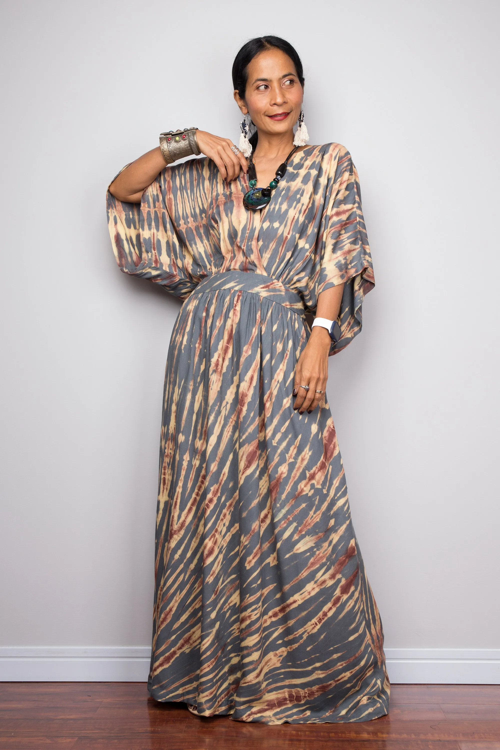 Tie dye kimono kaftan dress