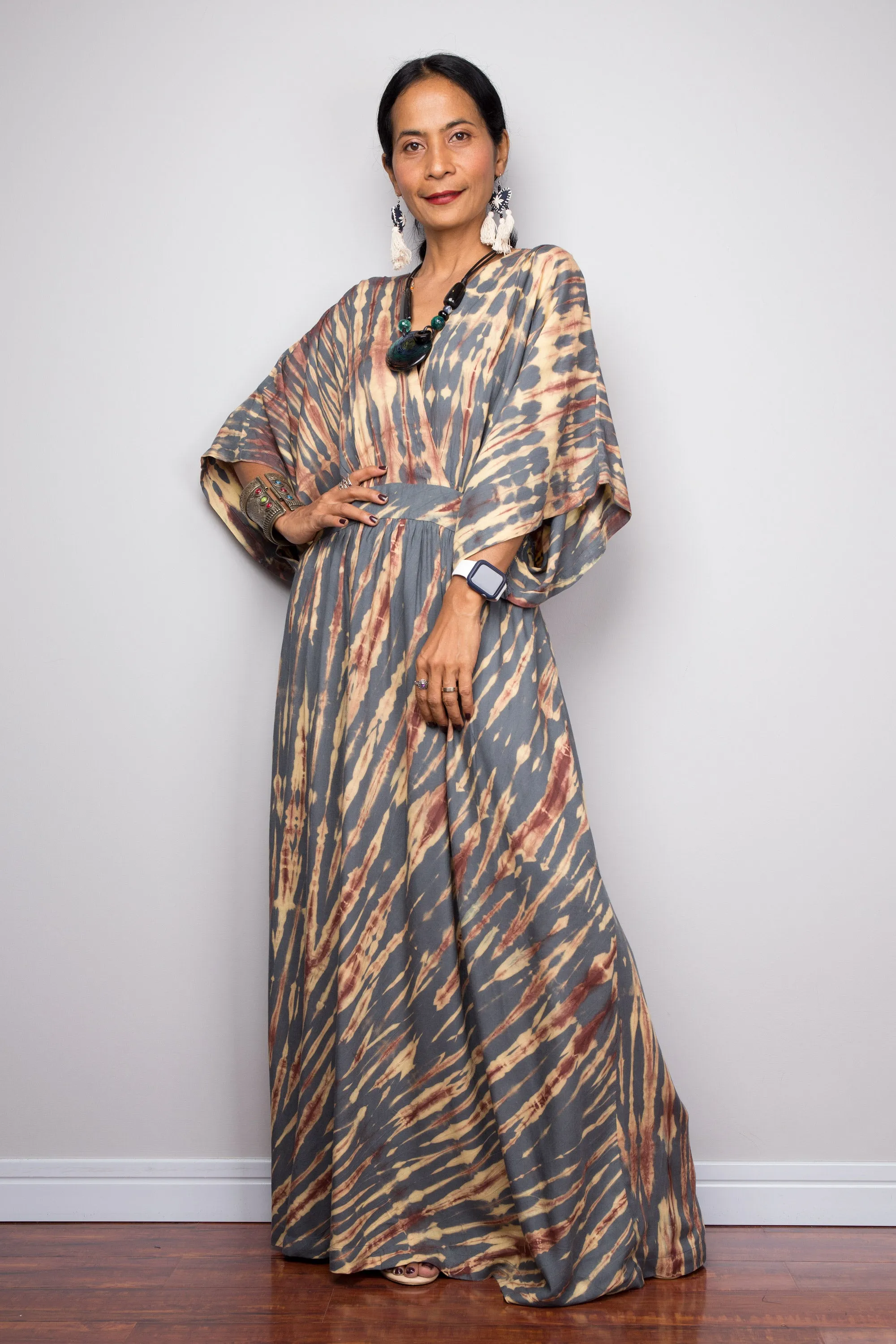 Tie dye kimono kaftan dress