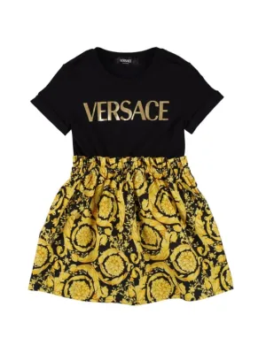 Versace   Cotton jersey &amp; printed poplin dress 