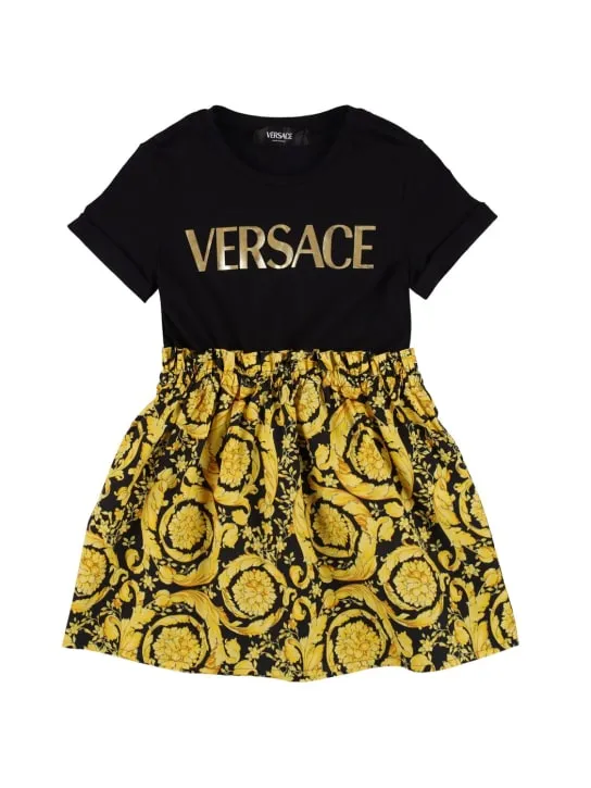 Versace   Cotton jersey &amp; printed poplin dress 