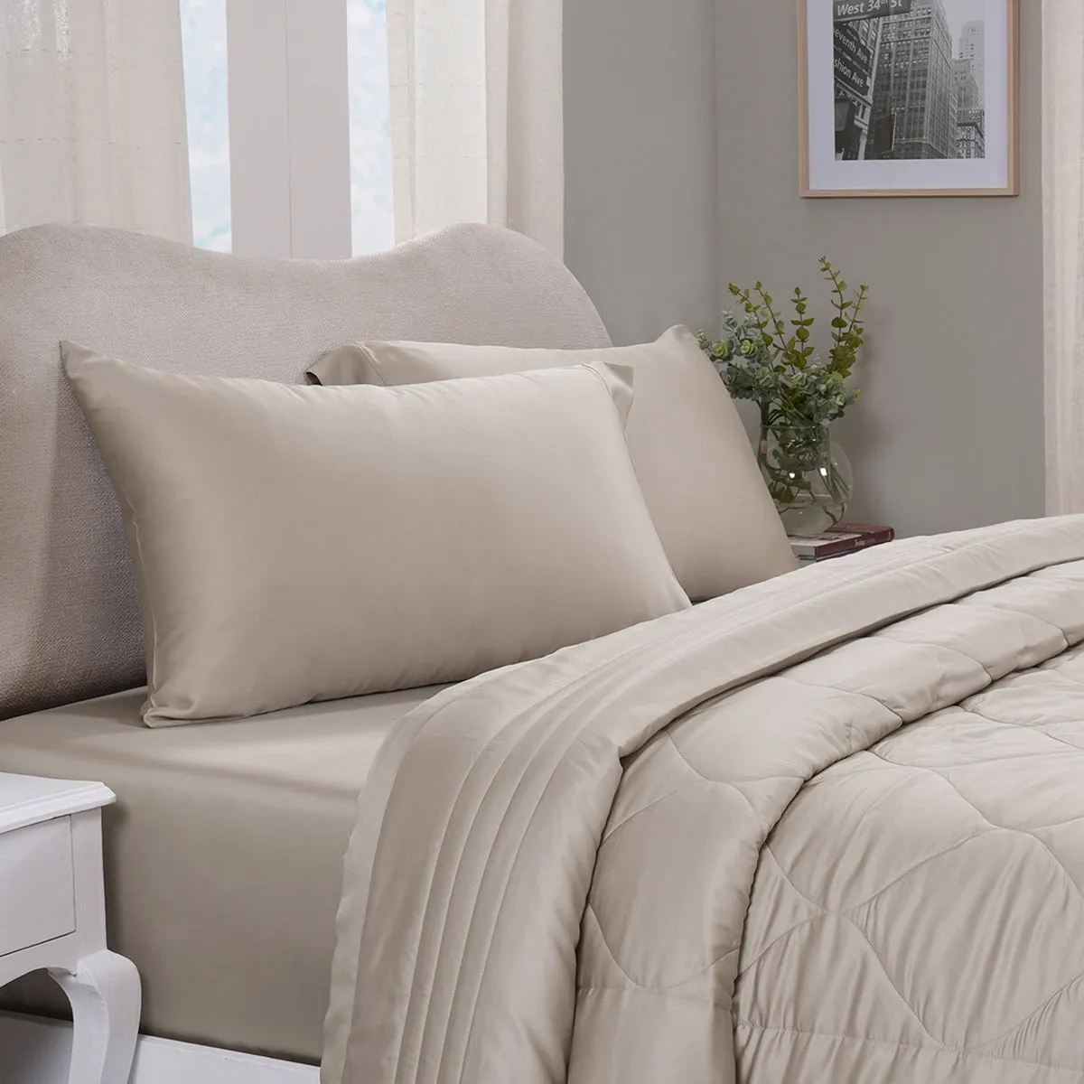 Vintage Noemi Tencel Fabric AC Quilt/Quilted Bed Cover/Comforter, Neutral