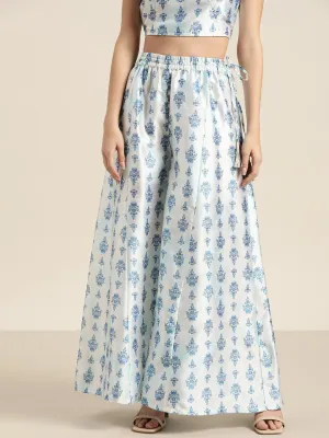 White & Blue Floral Kali Palazzo Pants