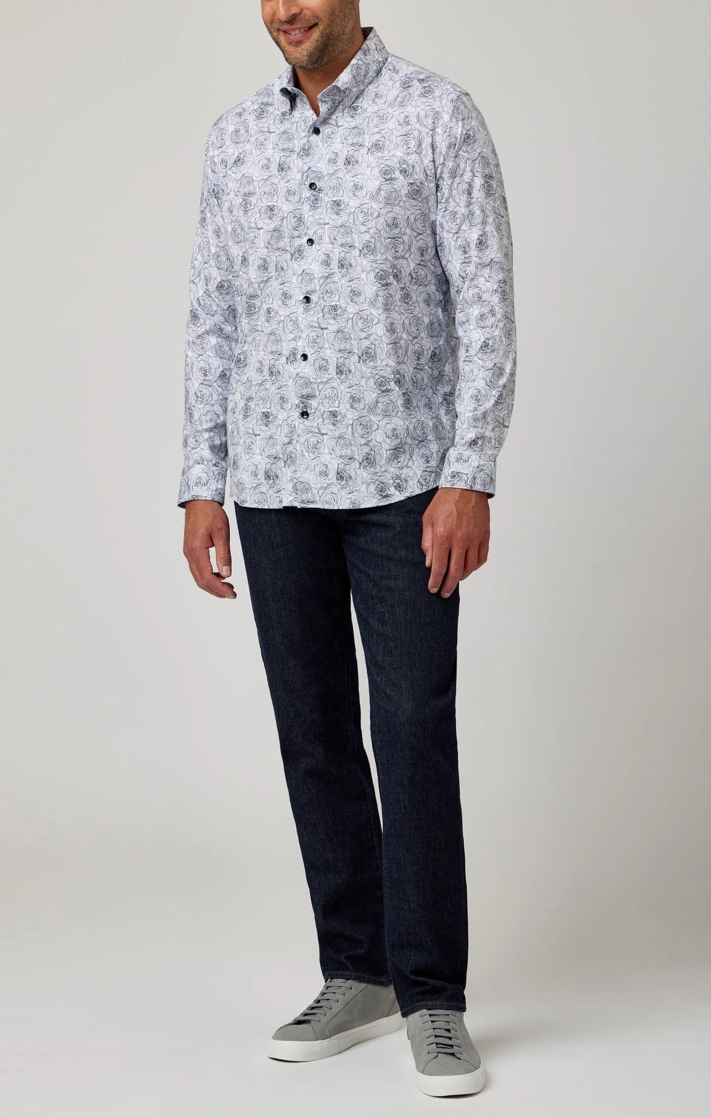 White Outline Flower Print Shirt