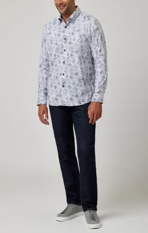 White Outline Flower Print Shirt