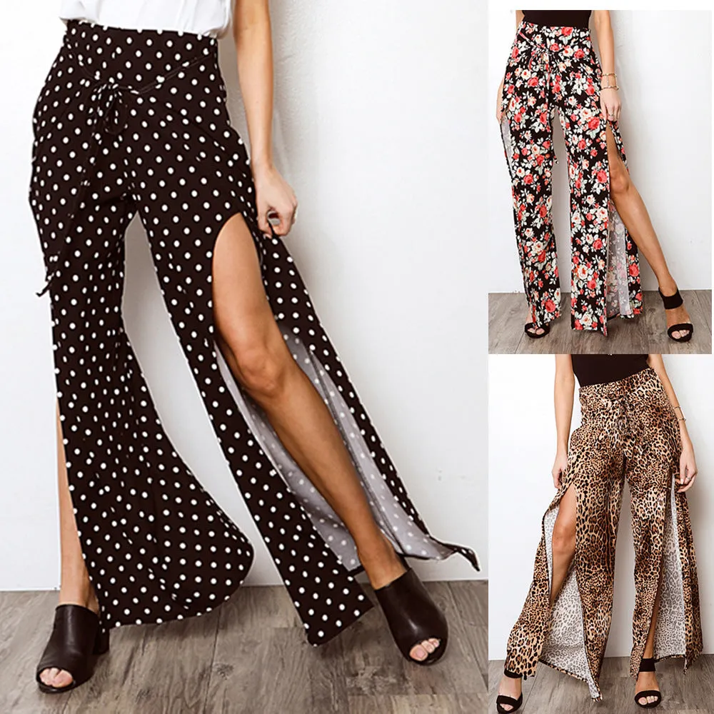 Wide Leg High Waist Loose Split Print Pants