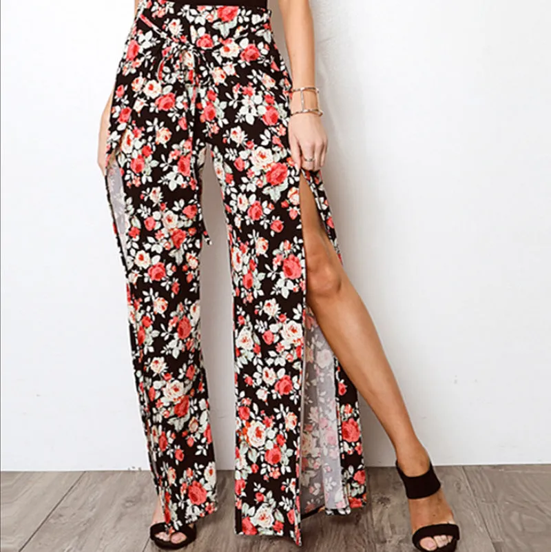 Wide Leg High Waist Loose Split Print Pants