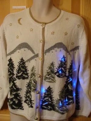 Winter Christmas Sweater with Lights Forest Trees
