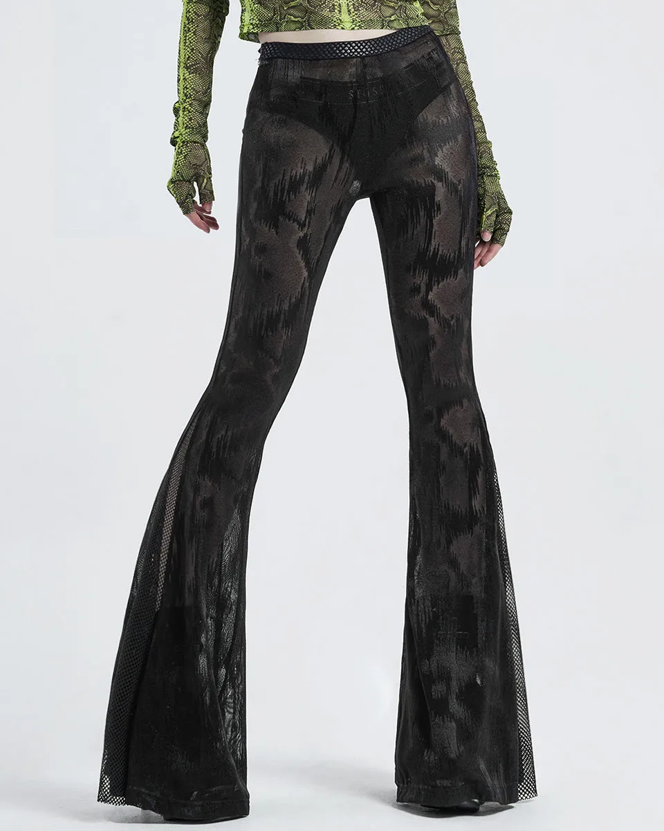 WK-445 Womens Sheer Mesh Flared Leggings