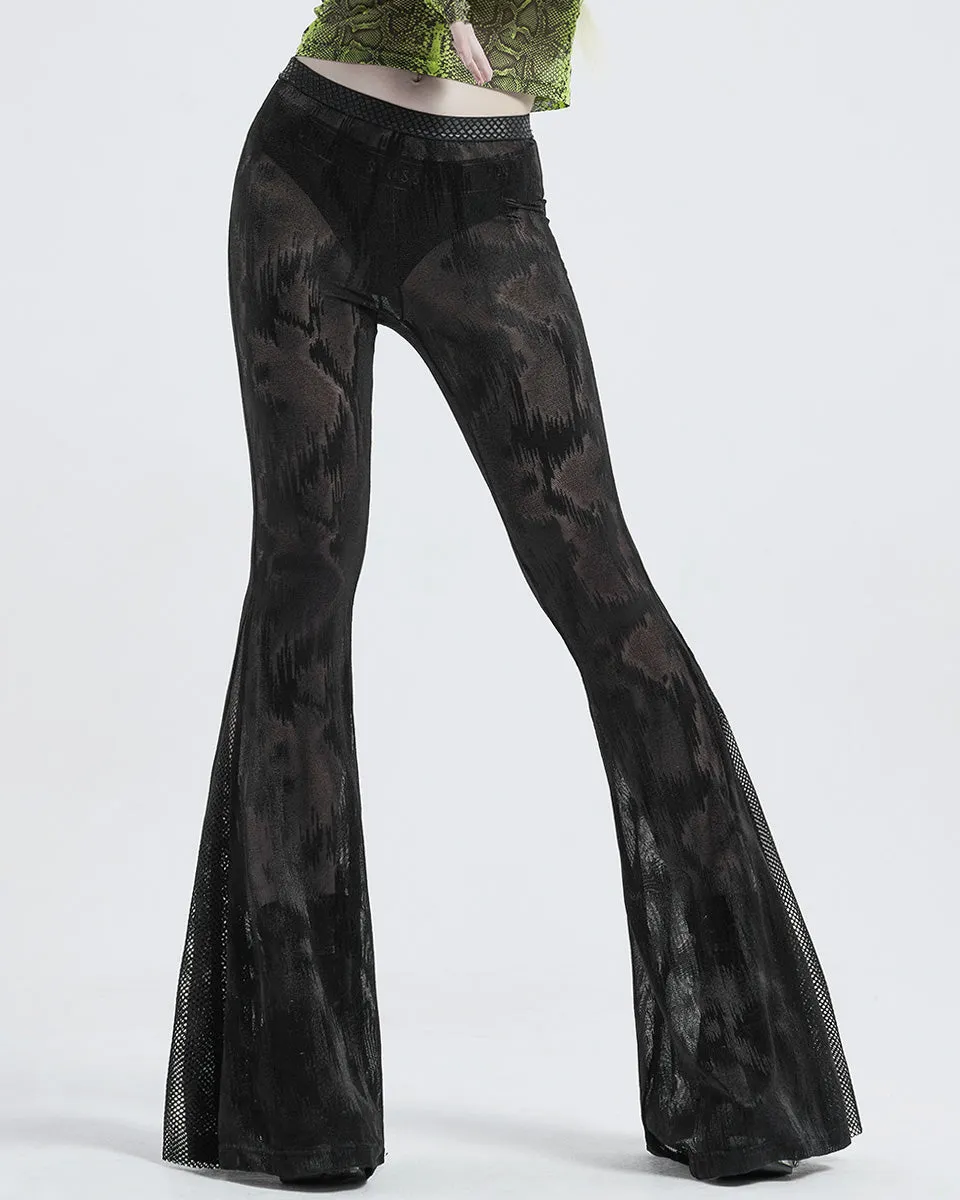 WK-445 Womens Sheer Mesh Flared Leggings