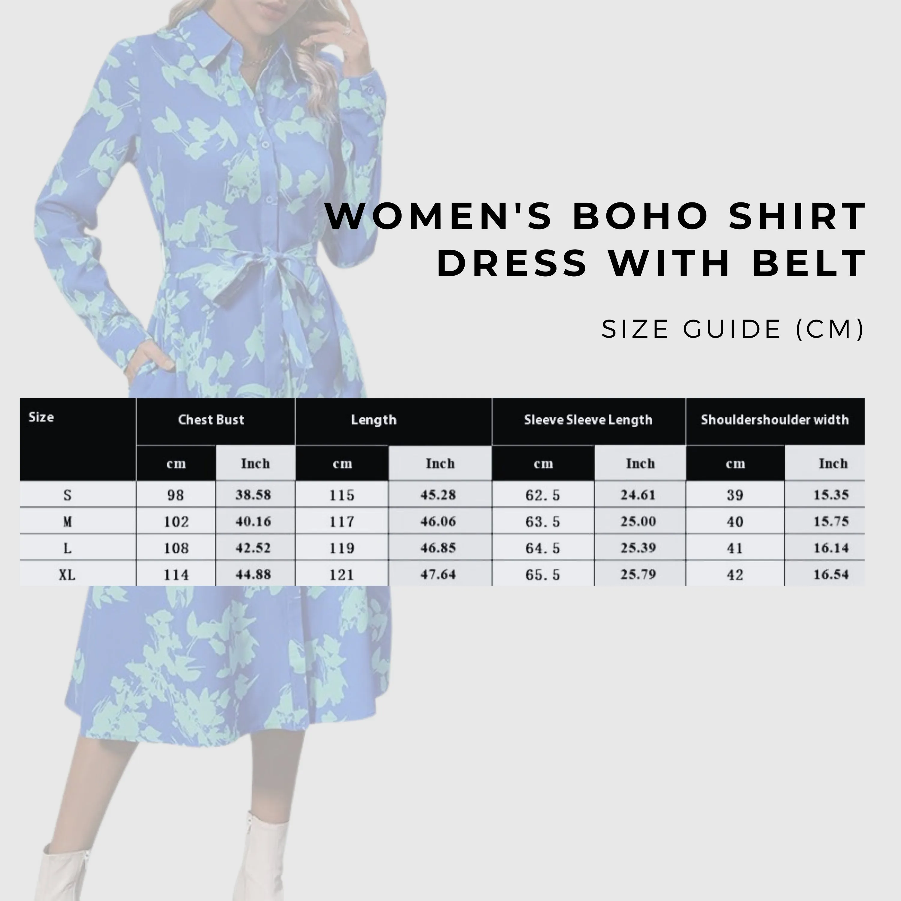 Women's Boho Shirt Dress with Belt