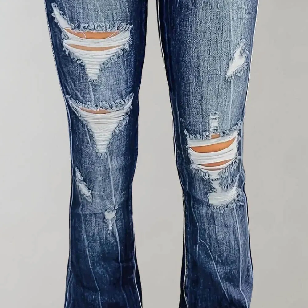 Women's Flared Ripped Denim Pants