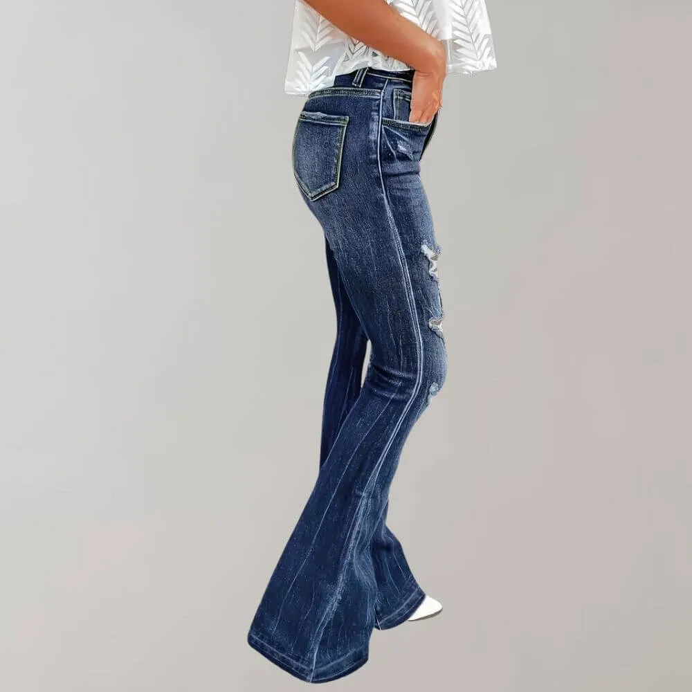 Women's Flared Ripped Denim Pants