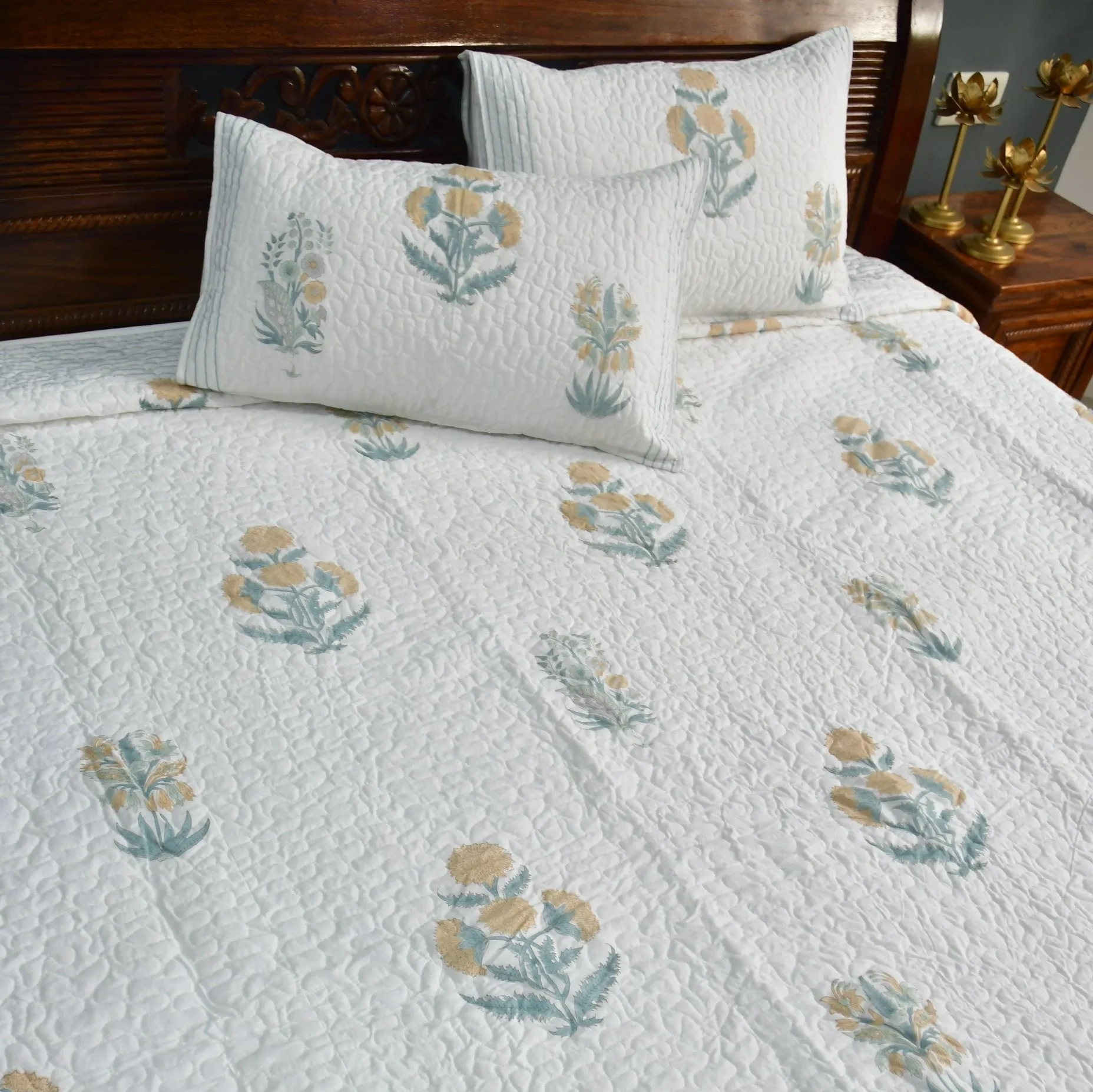 Yellow Poppy Quilted Bedcover